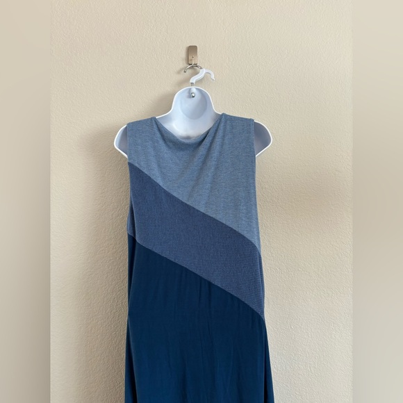 Soft Surroundings Sleeveless Color Block Ribbed Maxi Dress Blue Petite Large - Picture 4 of 8
